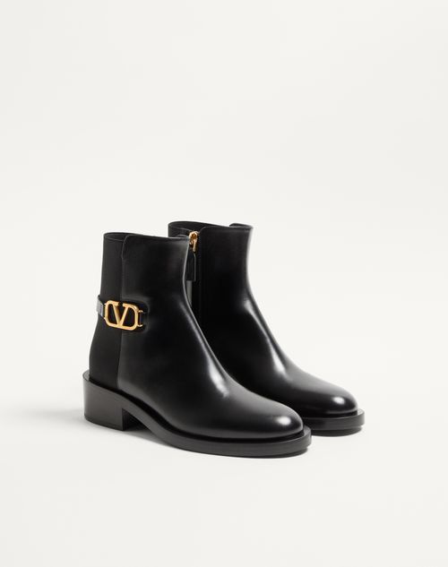 Valentino Garavani - Vlogo Signature Calfskin Ankle Boot 30mm - Black - Woman - Boots And Ankle Boots